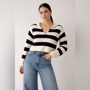 Moon & Madison Cropped Monochrome Black and Cream Sweater.